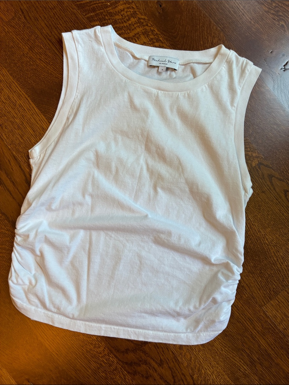 Michael Stars White Sleeveless Side-Ruched Tank